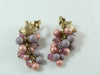 Vintage White enamel Flower Pink Crystal Purple Pearl Cluster Dangle Clip Earrings - Vintage Lane Jewelry