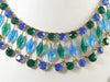 Egyptian Revival Blue and Green Glass Bezel Bib Necklace Earring Set - Vintage Lane Jewelry