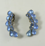 Juliana D&E Frosted Blue Glass Rhinestone Clip Earrings - Vintage Lane Jewelry