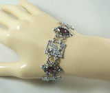 Vintage Mizpah Scottish Thistles Pink Glass Rhodium Plated Bracelet - Vintage Lane Jewelry