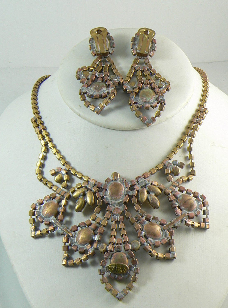 Beautiful Taboo Czech Glass Cobalt Blue Rhinestone Necklace Earring Set - Vintage Lane Jewelry