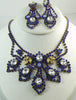 Beautiful Taboo Czech Glass Cobalt Blue Rhinestone Necklace Earring Set - Vintage Lane Jewelry