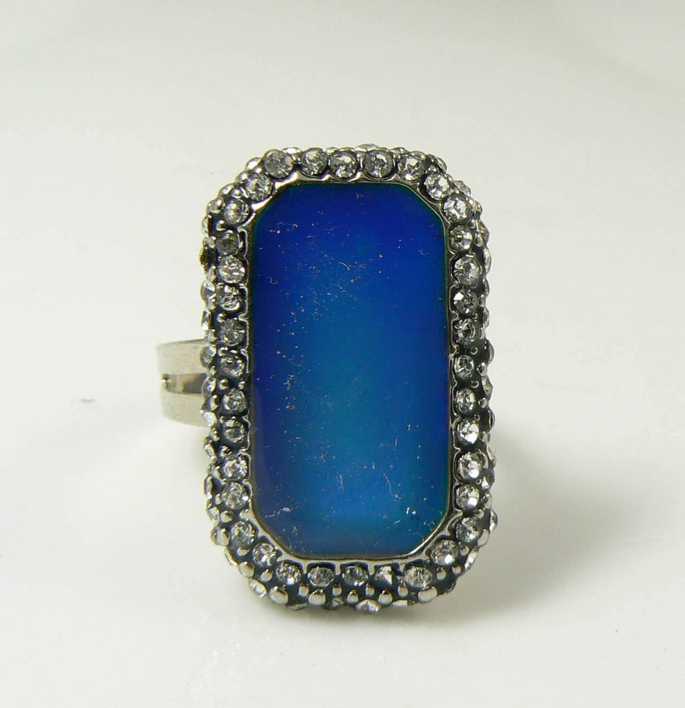 Large Rectangular Rhinestone Mood Ring - Vintage Lane Jewelry