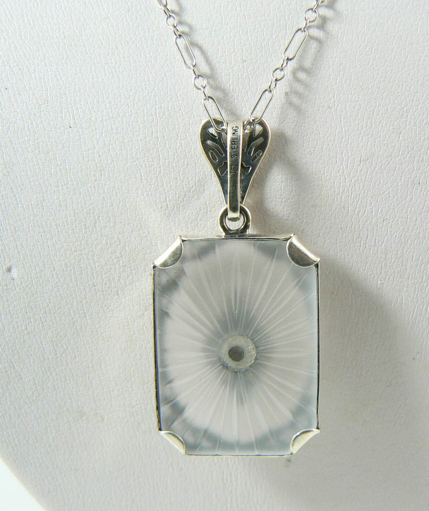 Camphor Glass Filigree Diamond Sterling Silver Necklace - Vintage Lane Jewelry