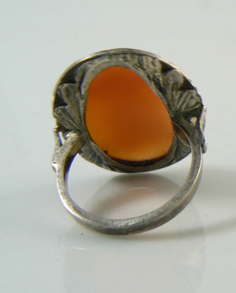 Vintage Carved Shell Cameo Marcasite Sterling Silver Ring - Vintage Lane Jewelry
