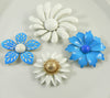 Enamel Flower Pins Shades of Blue and White Lot - Vintage Lane Jewelry