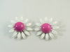 Large Enamel Pink White Daisy Clip Earrings - Vintage Lane Jewelry