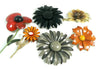 Large Enamel Flower Lot, Oranges, Reds, Black and Gray - Vintage Lane Jewelry
