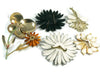 Large Enamel Flower Lot, Oranges, Reds, Black and Gray - Vintage Lane Jewelry