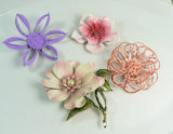 Pink, Purple Enamel Flower Pin Lot - Vintage Lane Jewelry