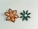 Earth Tones Vintage Enamel Flower Pin Lot - Vintage Lane Jewelry