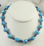 Miriam Haskell Blue Swirl Art Glass Beaded Necklace - Vintage Lane Jewelry