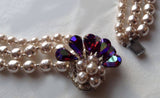Vintage Miriam Haskell 3 Strand Baroque Pearl Rhinestone Clasp Necklace - Vintage Lane Jewelry
