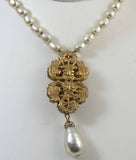 Miriam Haskell Baroque Pearl and Russian Gold Floral Necklace - Vintage Lane Jewelry