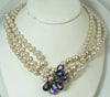 Vintage Miriam Haskell 3 Strand Baroque Pearl Rhinestone Clasp Necklace - Vintage Lane Jewelry