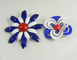 Red, white and blue Enamel Flower Pin Lot and Clip Earrings - Vintage Lane Jewelry