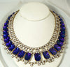 Czech Glass Cobalt Blue Rhinestone Bib Necklace, Husar D - Vintage Lane Jewelry