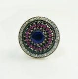 Turkish Ruby, Sapphire and Topaz Sterling Silver Ring - Vintage Lane Jewelry