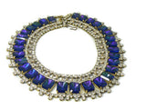 Czech Glass Cobalt Blue Rhinestone Bib Necklace, Husar D - Vintage Lane Jewelry