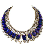 Czech Glass Cobalt Blue Rhinestone Bib Necklace, Husar D. - Vintage Lane Jewelry