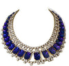 Czech Glass Cobalt Blue Rhinestone Bib Necklace, Husar D - Vintage Lane Jewelry