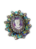 Vintage Juliana (D&E) Book Piece AB Rhinestone Glass Intaglio Cameo Brooch - Vintage Lane Jewelry
