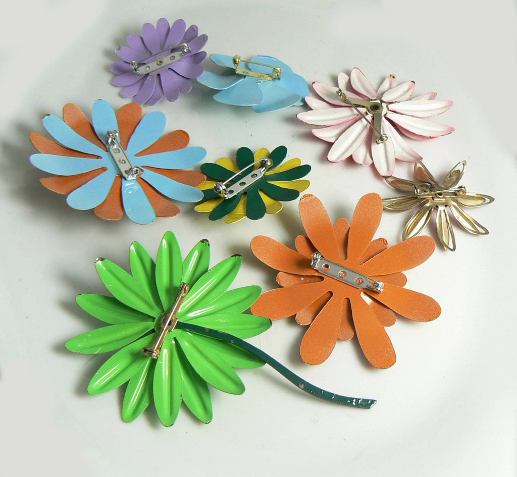 Vintage Enamel Flower Lot Pins, Daisies - Vintage Lane Jewelry