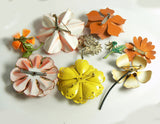 Vintage Orange and Yellow Enamel Flower Pin Lot - Vintage Lane Jewelry