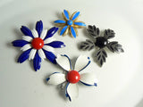 Vintage Enamel Flower Lot Pins, Blue Daisies - Vintage Lane Jewelry