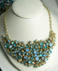 Vintage Runway Blue Tones Rhinestone Bib Necklace - Vintage Lane Jewelry