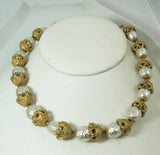 Miriam Haskell Russian Gold and Baroque Pearl Necklace - Vintage Lane Jewelry