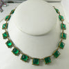 Art Deco Emerald Green Glass Open Back Necklace - Vintage Lane Jewelry