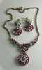 Pretty Pink and Aqua Blue Rhinestone Necklace Earring Set - Vintage Lane Jewelry