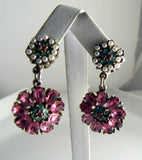 Pretty Pink and Aqua Blue Rhinestone Necklace Earring Set - Vintage Lane Jewelry