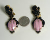 Black and Pink Givre Czech Glass Clip Earrings - Vintage Lane Jewelry