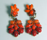 Czech Glass Orange and Fire Red Cabochon Rhinestone Clip Earrings - Vintage Lane Jewelry