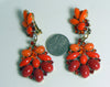 Czech Glass Orange and Fire Red Cabochon Rhinestone Clip Earrings - Vintage Lane Jewelry