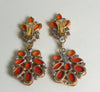 Czech Glass Orange and Fire Red Cabochon Rhinestone Clip Earrings - Vintage Lane Jewelry