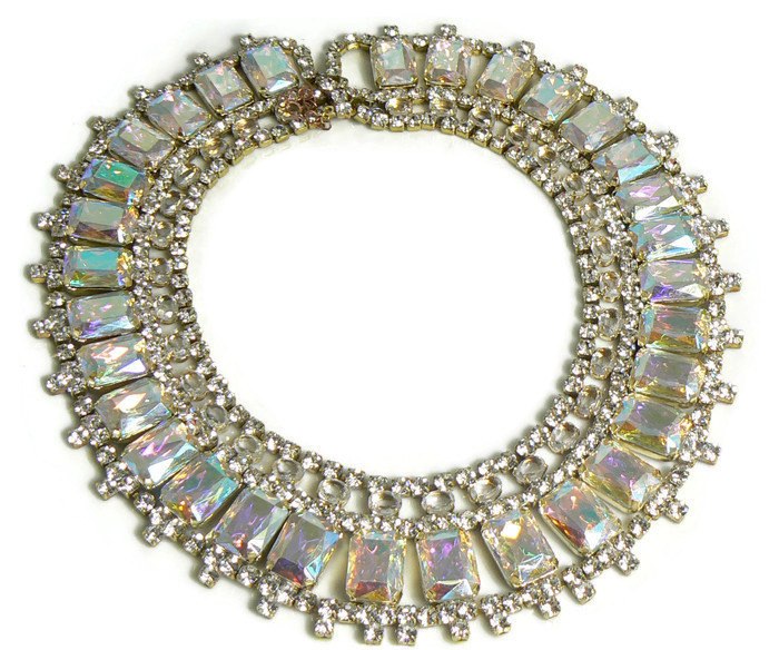 Czech Glass Borealis Rhinestone Bib Necklace, Husar D. - Vintage Lane Jewelry