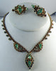 Vintage Topaz Peridot Green Rhinestone Necklace Earrings Set - Vintage Lane Jewelry