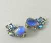 Molded Glass AB Rhinestone BSK Bracelet Clip Earring Set - Vintage Lane Jewelry