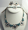 Czech Glass Blue Daisy Flower Set, Necklace, Clip Earrings and Bracelet. Taboo. - Vintage Lane Jewelry