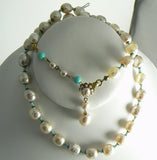 Baroque Glass Pearl and Aqua Glass Bead Miriam Haskell Necklace - Vintage Lane Jewelry