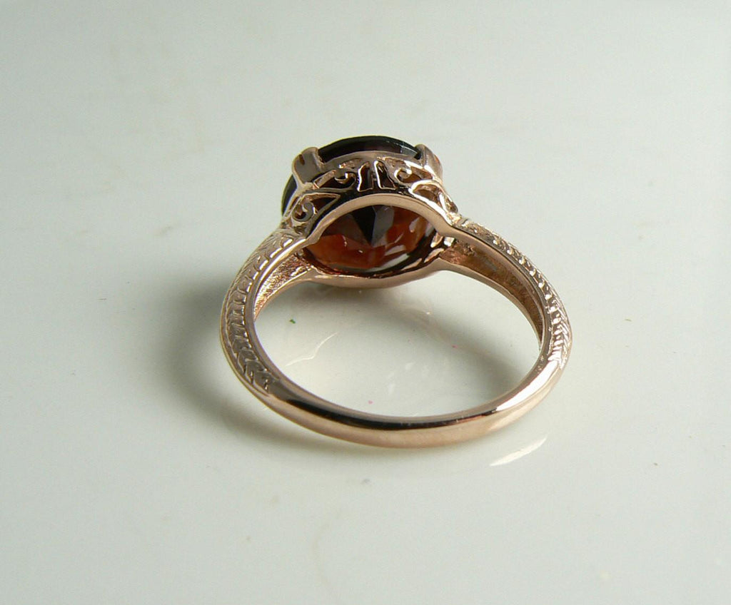 Art Nouveau Revival Genuine Garnet Rose Gold Filigree Ring - Vintage Lane Jewelry