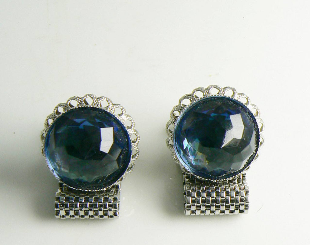 Vintage Blue Glass Silver Tone Wrap Around Cuff Links - Vintage Lane Jewelry