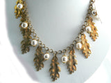 Russian Gold Leaf Miriam Haskell Baroque Glass Pearl Necklace - Vintage Lane Jewelry