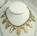 Russian Gold Leaf Miriam Haskell Baroque Glass Pearl Necklace - Vintage Lane Jewelry