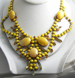 Husar D. Yellow Cabochon and Rhinestone Czech Glass Necklace - Vintage Lane Jewelry
