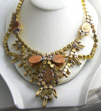 Husar D. Yellow Cabochon and Rhinestone Czech Glass Necklace - Vintage Lane Jewelry
