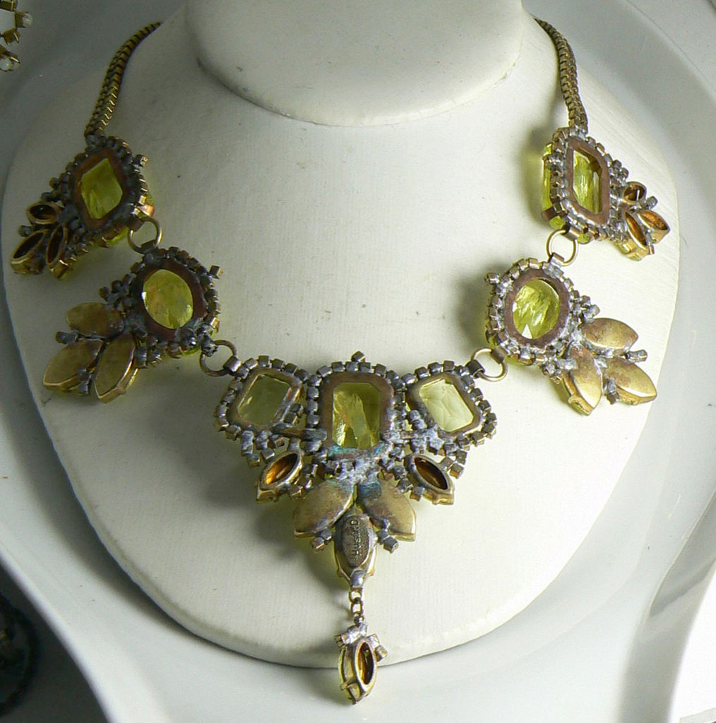 Czech Vaseline Uranium Statement Necklace Husar D - Vintage Lane Jewelry